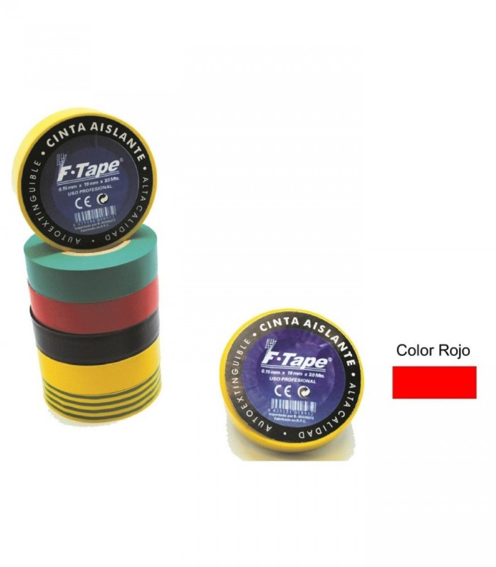 Cinta aislante Electrobilsa 10 m × 19 mm, verde, roja, azul o amarilla