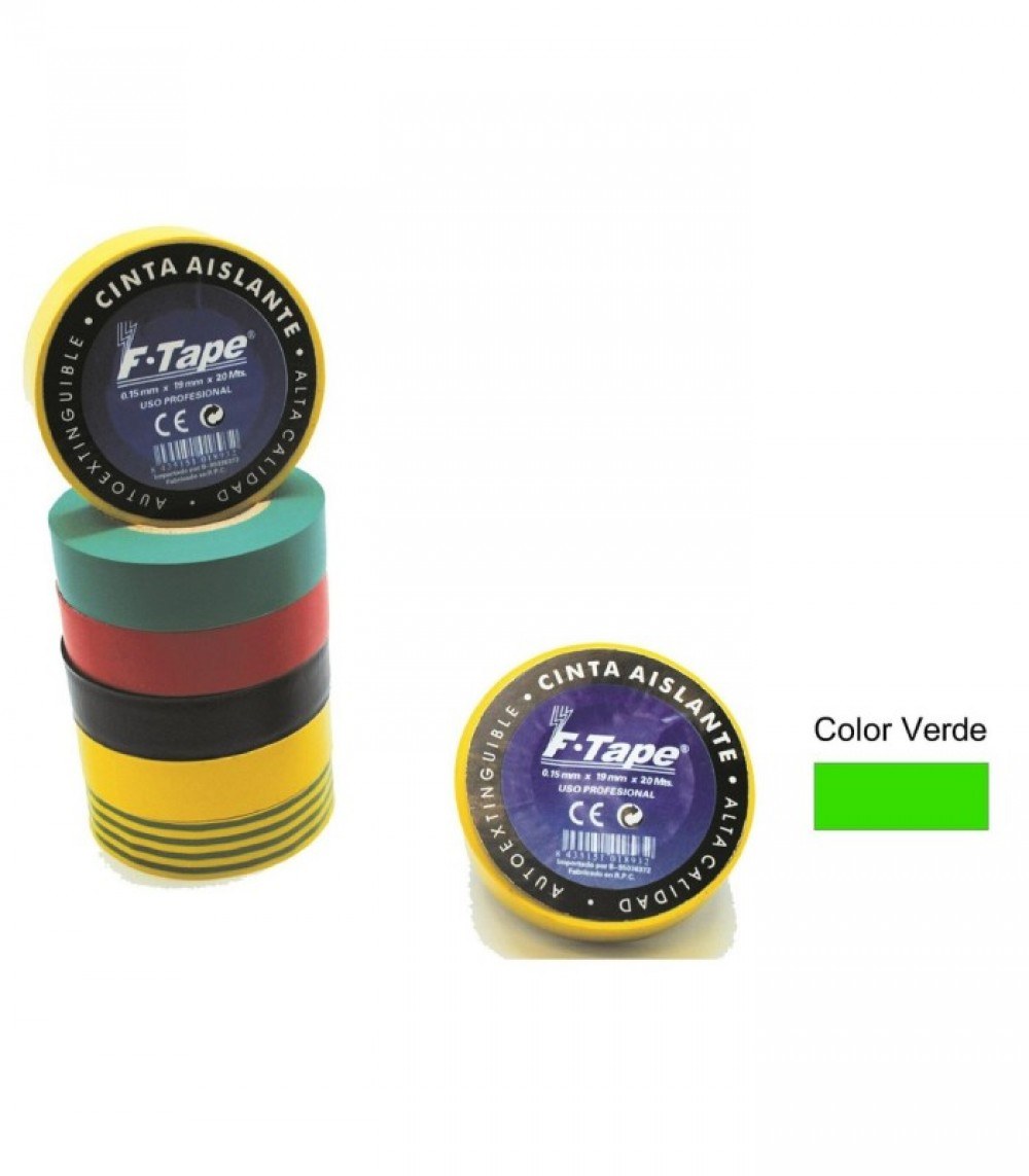Cinta aislante Electrobilsa 10 m × 19 mm, verde, roja, azul o amarilla