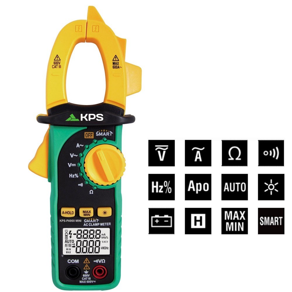 Pinza amperimétrica digital KPS PA900 Mini, 600 A AC y 6000 cuentas