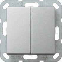 Doble conmutador de pulsación Gira E2 aluminio – ref. 312800 + 329526
