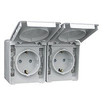 Doble base de enchufe schuko horizontal con protección infantil Efapel serie Estanca 48 IP65