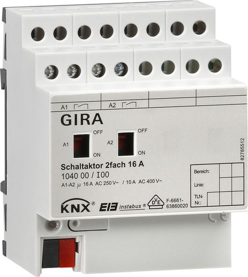 Actuador de conmutación de 2 elementos, 16 A con accionamiento manual para KNX Gira – ref. 104000