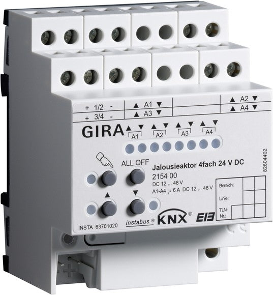 Actuador de persianas de 4 elementos 24 V CC con accionamiento manual para KNX Gira – ref. 215400