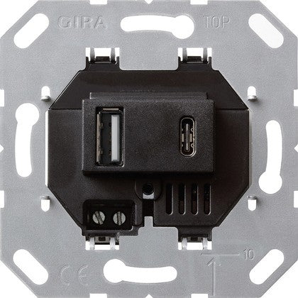 Cargador USB doble tipo A/C Gira E2 aluminio – ref. 236900 + 027626