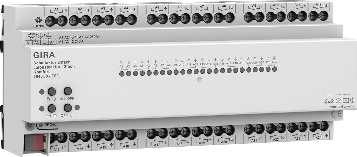 Actuador de conmutación de 24 elementos 16 A / actuador de persianas de 12 elementos 16 A Komfort para KNX Gira – ref. 504000