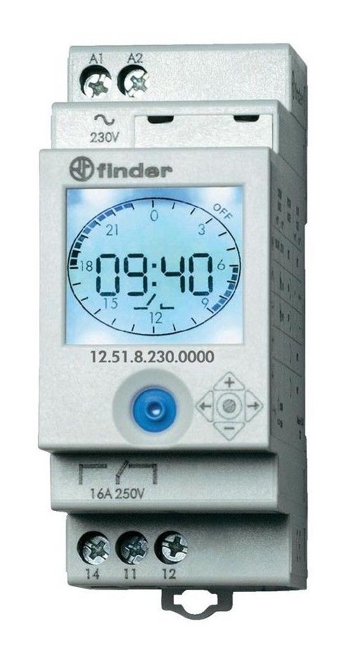 Interruptor horario digital Finder 12.51, diario/semanal, 16 A