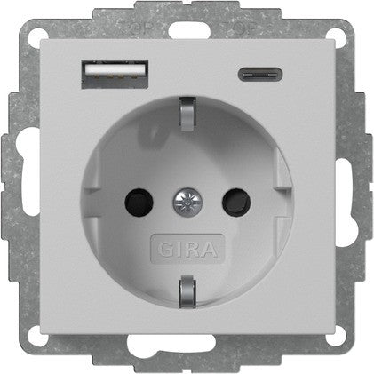 Base de enchufe Schuko con cargador USB A/C Gira E2 negro mate o gris mate