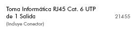 Toma de datos RJ45 Cat 6 UTP Efapel Mec 21 – ref. 21455