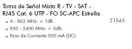 Toma multimedia R-TV-SAT, RJ45 y fibra óptica Efapel Mec 21 – ref. 21545