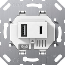 Cargador USB doble tipo A/C Gira F100 blanco brillo – ref. 234900 + 0276112