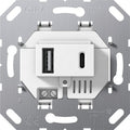 Cargador USB doble tipo A/C Gira E2 blanco mate o antracita – mecanismo + tapa