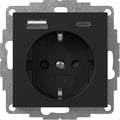 Base de enchufe Schuko con cargador USB A/C Gira E2 negro mate o gris mate