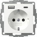 Base de enchufe Schuko con cargador USB A/C Gira E2 blanco brillo – ref. 245903