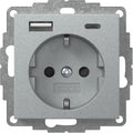 Base de enchufe Schuko con cargador USB A/C Gira E2 aluminio – ref. 245926