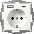 Base de enchufe Schuko con cargador USB A/C Gira E2 blanco mate o antracita