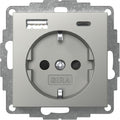 Base de enchufe Schuko con cargador USB A/C Gira E2 acero inoxidable – ref. 2459600
