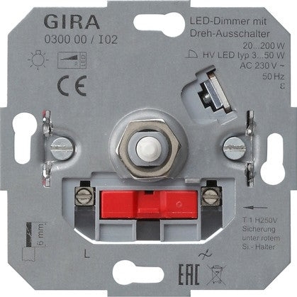 Regulador de luz LED giratorio 20-200 W Gira E2 blanco mate o antracita – mecanismo + tapa + botón
