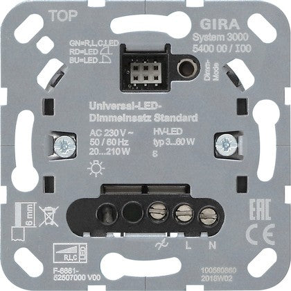 Regulador universal LED de pulsación System 3000 Gira E2 blanco mate o antracita – mecanismo + tecla