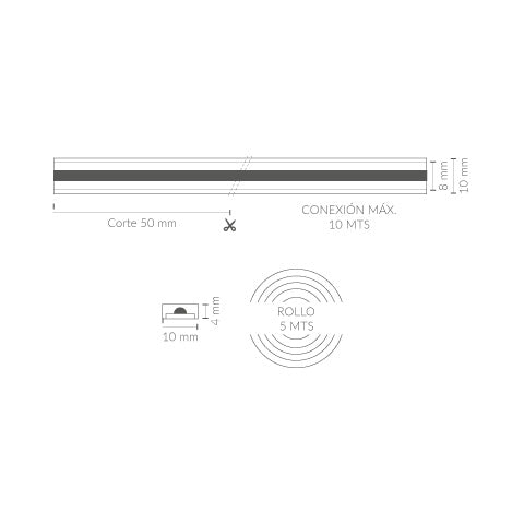 Tira LED COB LDV 24 V de 10 W/m IP67, rollo de 5 m