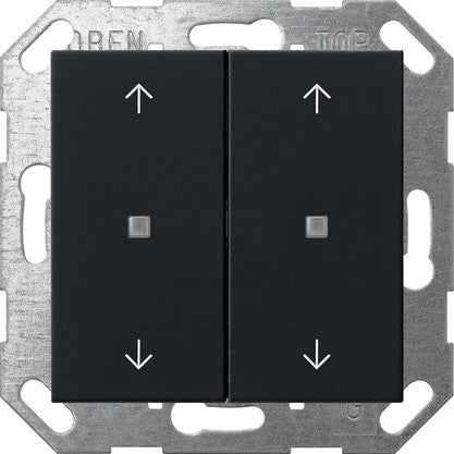 Pulsador con tecla basculante de 2 elementos y símbolos de flecha para Gira One y KNX System 55 Gira – 8 colores