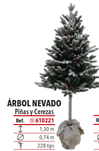 Árbol de Navidad nevado con piñas y bayas 1,50 m