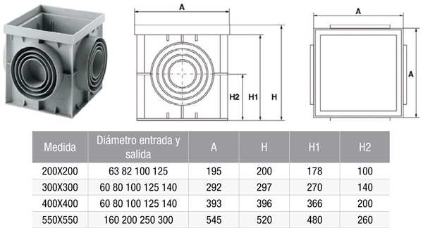 Arqueta gris con tapa ciega de 300 x 300 x 300 mm Gaestopas
