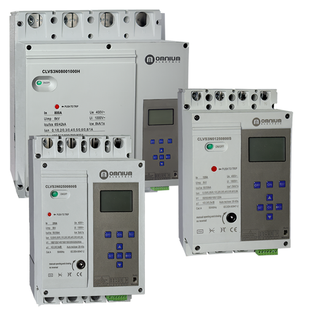 Interruptor de caja moldeada inteligente Omnium 3P+N 315-800 A, 50-1000 mA, 65 kA