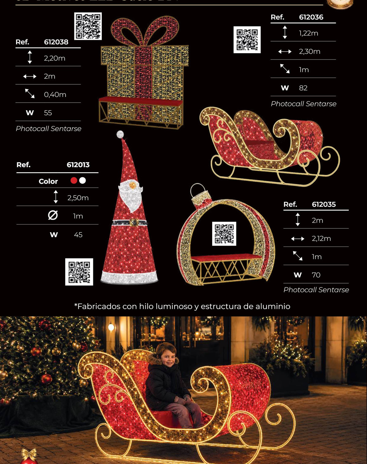 Conos LED de 24 V de 2,50 y 5 m: Papá Noel, copos, bastones y estrellas