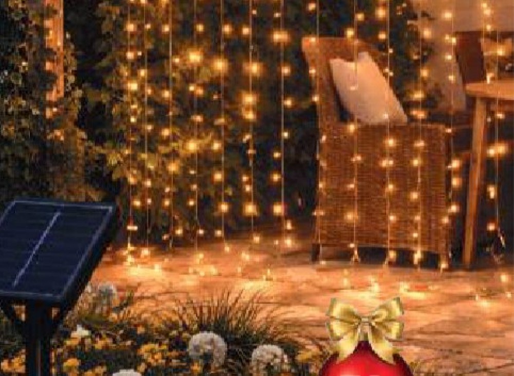 Cortina solar LED de luz cálida, 3 x 0,40 m, 2 x 1 m o 1 x 2 m