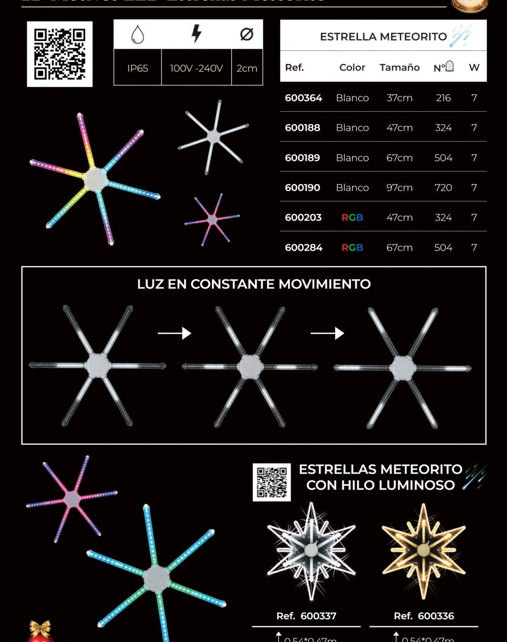 Estrella LED efecto meteorito de 37 a 97 cm, blanca o RGB