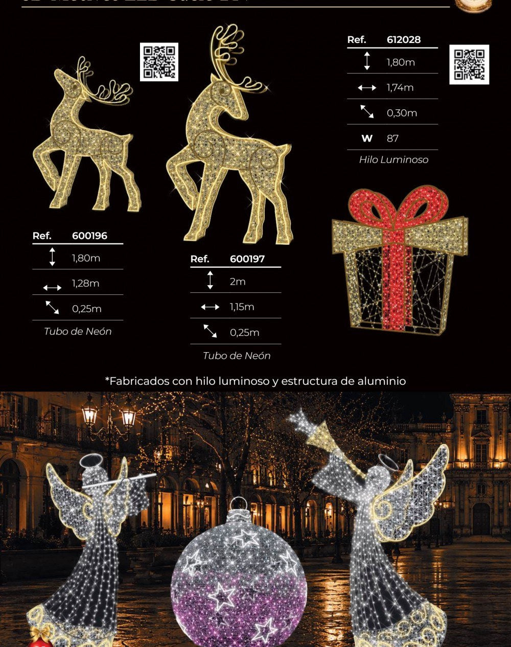 Figuras LED 3D de suelo de 24 V: renos, regalo, ángeles y bola