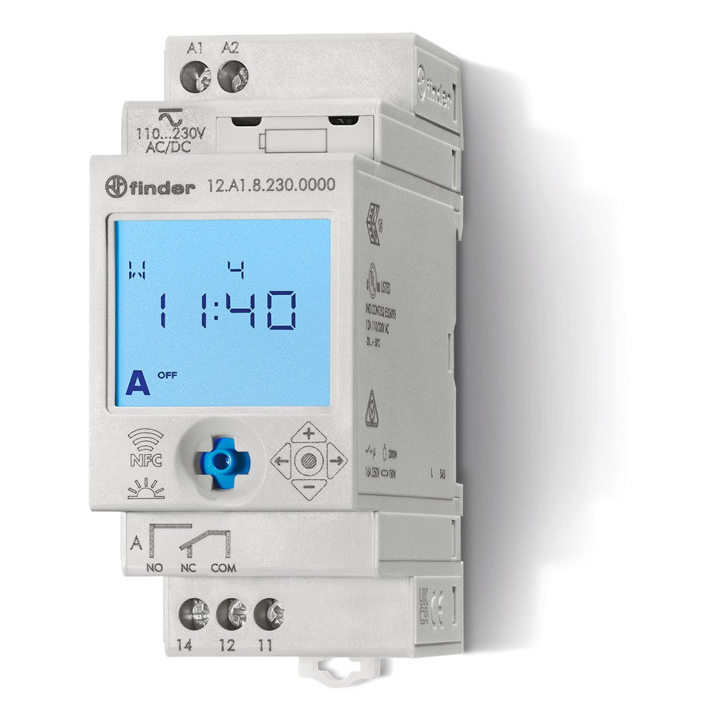 Interruptor horario astronómico Finder 12.A1, 1 contacto 16 A, NFC