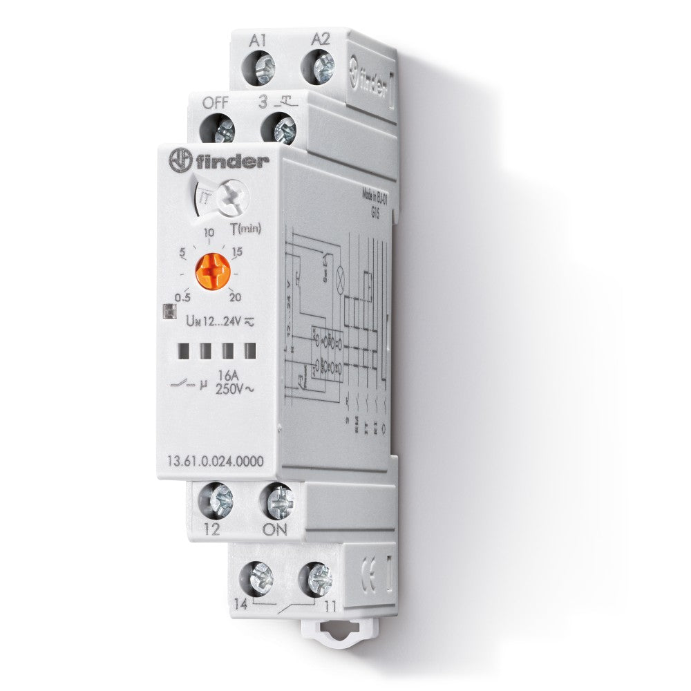 Telerruptor electrónico multifunción Finder 13.61, 1 contacto NA 16 A, 110-240 V CA