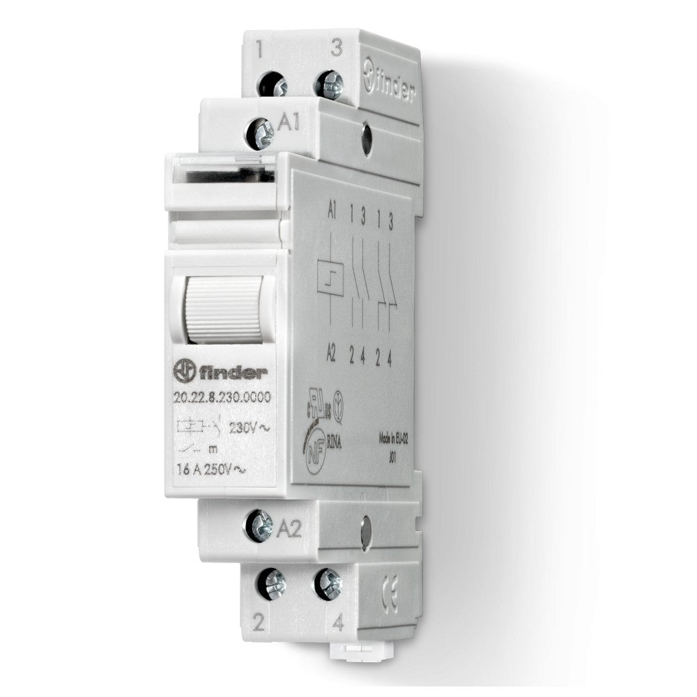 Telerruptor modular bipolar Finder 20.22, 2 contactos NA 16 A, 230 V CA
