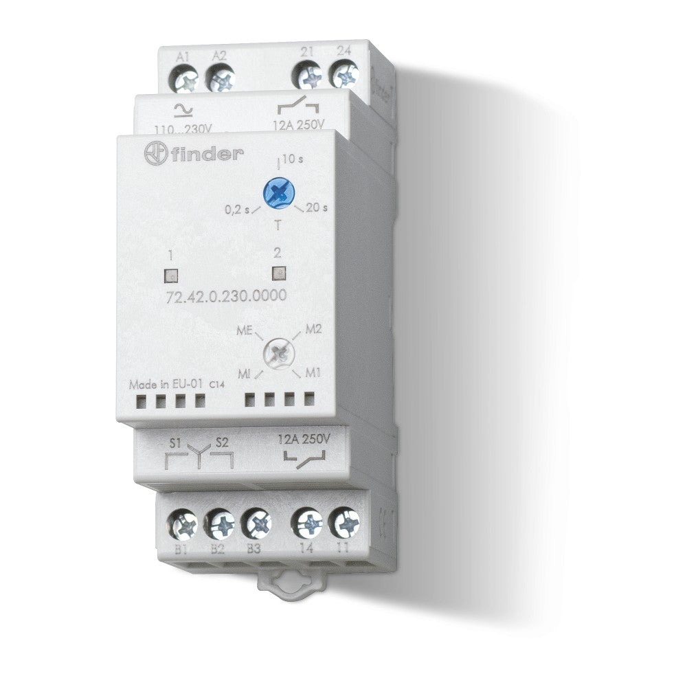 Relé de alternancia de cargas Finder 72.42, 2 NA 12 A, 110-240 V CA/CC