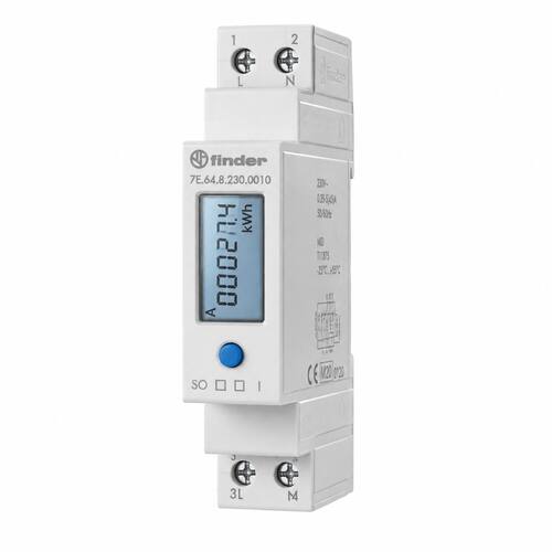 Contador de energía monofásico Finder 7E.64, 40 A, 230 V, MID