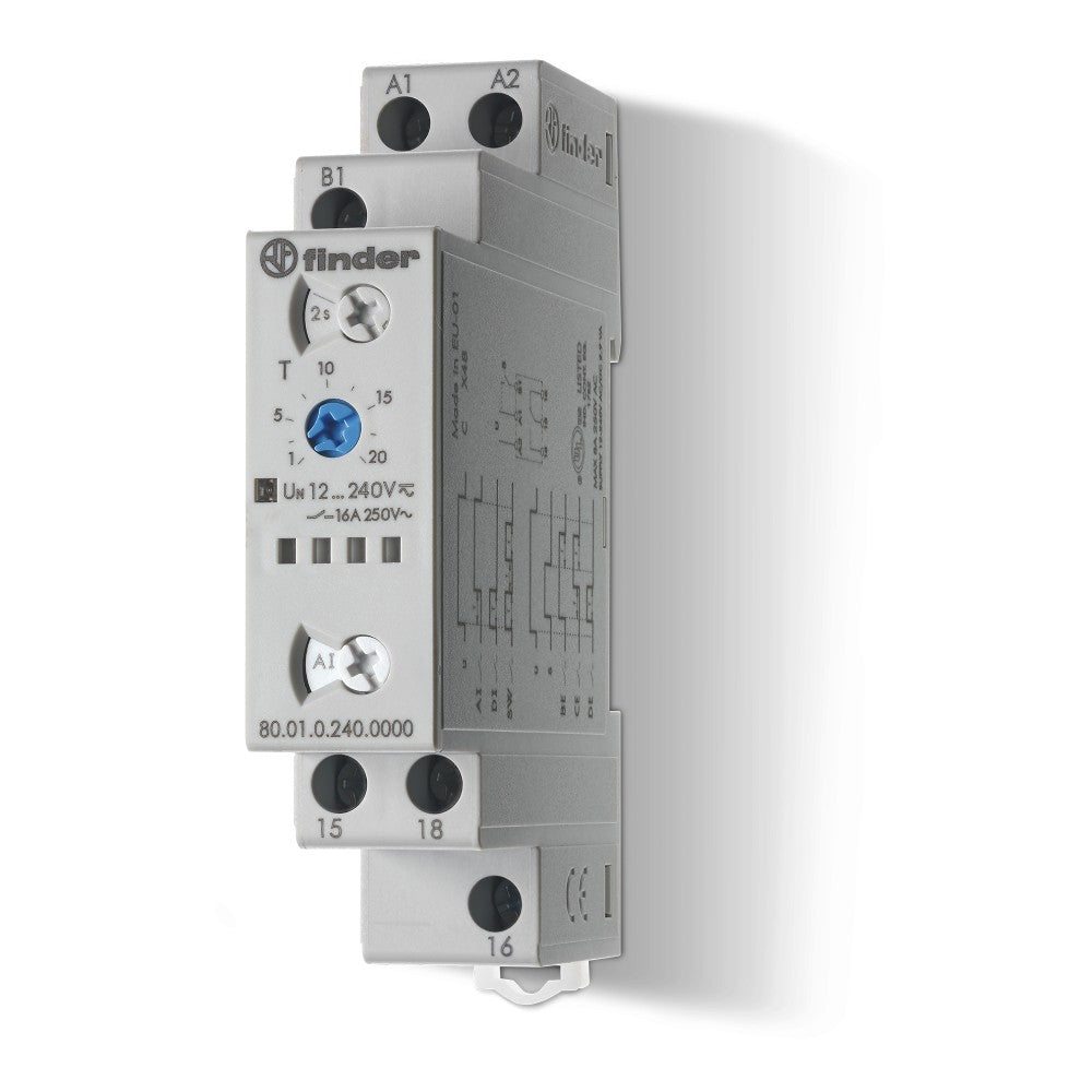 Temporizador modular multifunción Finder 80.01, 12-240 V CA/CC, 16 A
