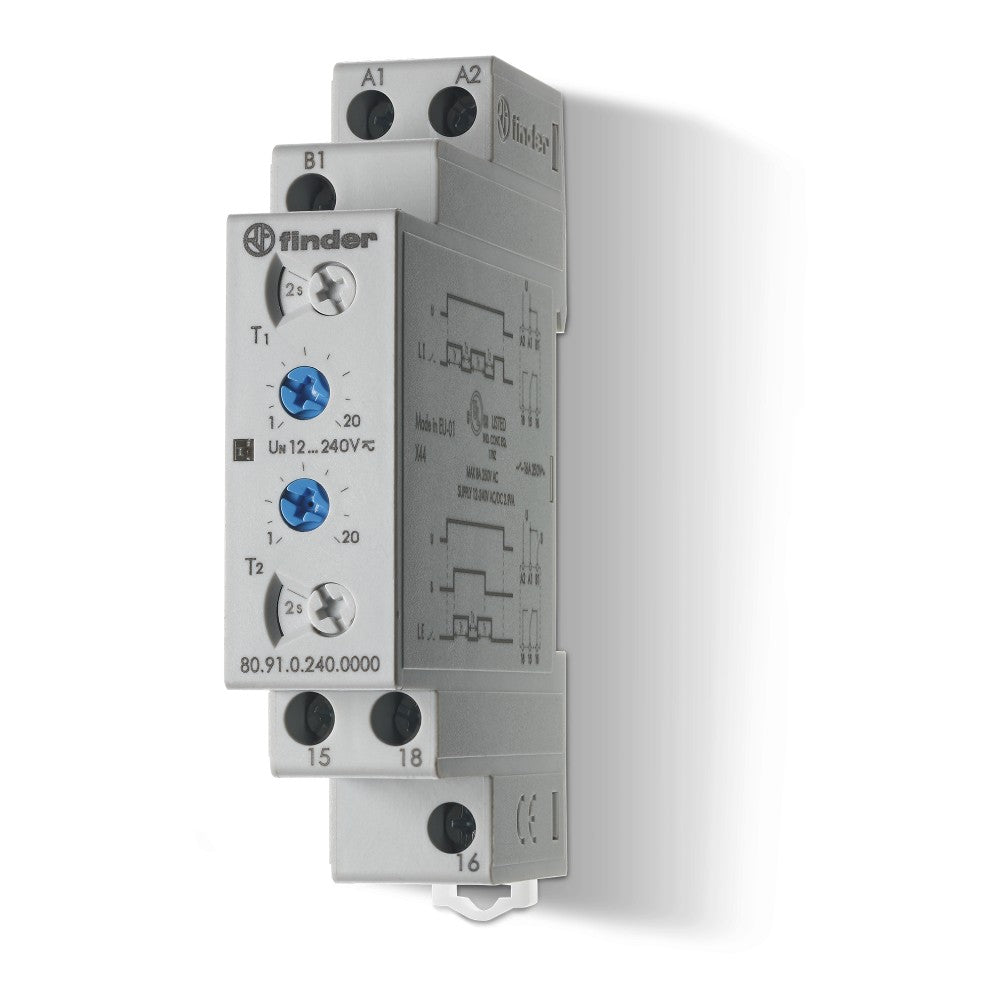 Temporizador modular asimétrico Finder 80.91, 16 A, 12-240 V CA/CC