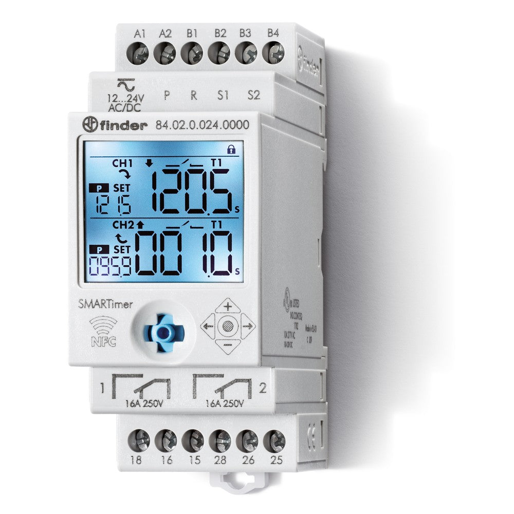 Temporizador multifunción Finder 84.02 SMARTimer NFC, 2 contactos 16 A