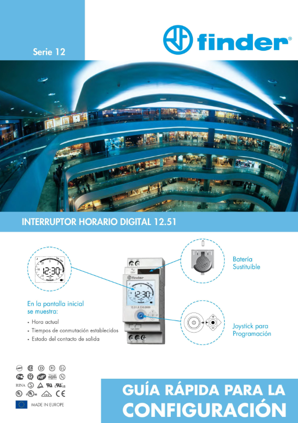 Interruptor horario digital Finder 12.51, diario/semanal, 16 A