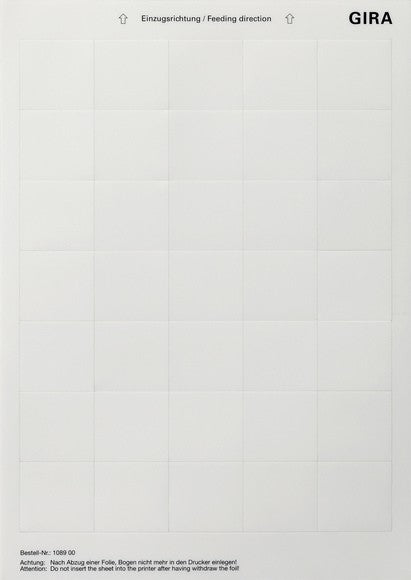 Hojas de rotulación para sensor táctil 3 del System 55, pulsador de llamada, transmisor de pared inalámbrico plano Sensor táctil 3 Plus Gira – ref. 108900