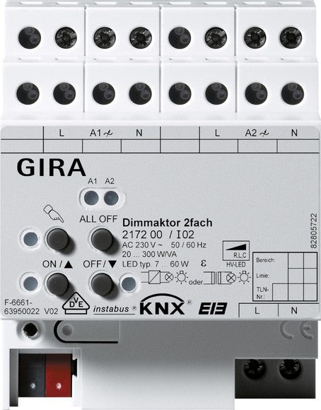 Actuador de regulación de 2 elementos para KNX 2 x 300 W/VA Gira – ref. 217200