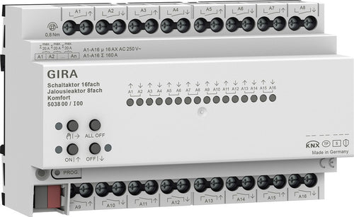 Actuador de conmutación de 16 elementos 16 A / actuador de persianas de 8 elementos 16 A Komfort para KNX Gira – ref. 503800
