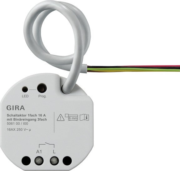Actuador de conmutación de 1 elemento de 16 A con entrada binaria de 3 elementos para Gira One y KNX Gira – ref. 506100