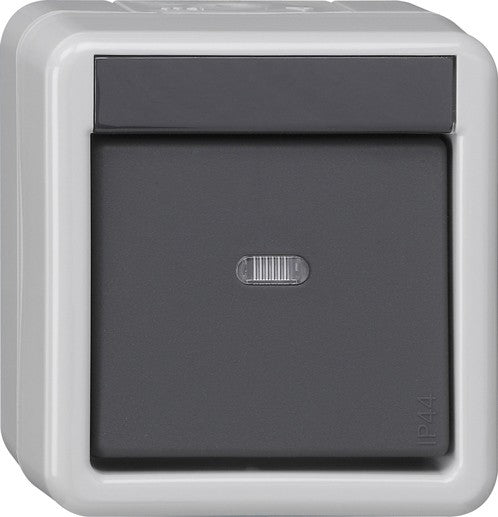Acoplador de bus de pulsador montaje en superficie protegido del agua, de 1 elemento con visor de control y mando de 1 punto, para KNX Gira – ref. 515130