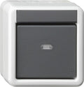 Acoplador de bus de pulsador montaje en superficie protegido del agua, de 1 elemento con visor de control y mando de 2 puntos, para KNX Gira – ref. 515230
