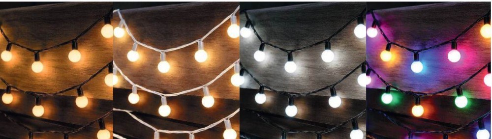 Guirnalda Ball LED 10 m de 2 tramos, cápsula opal de 18 mm