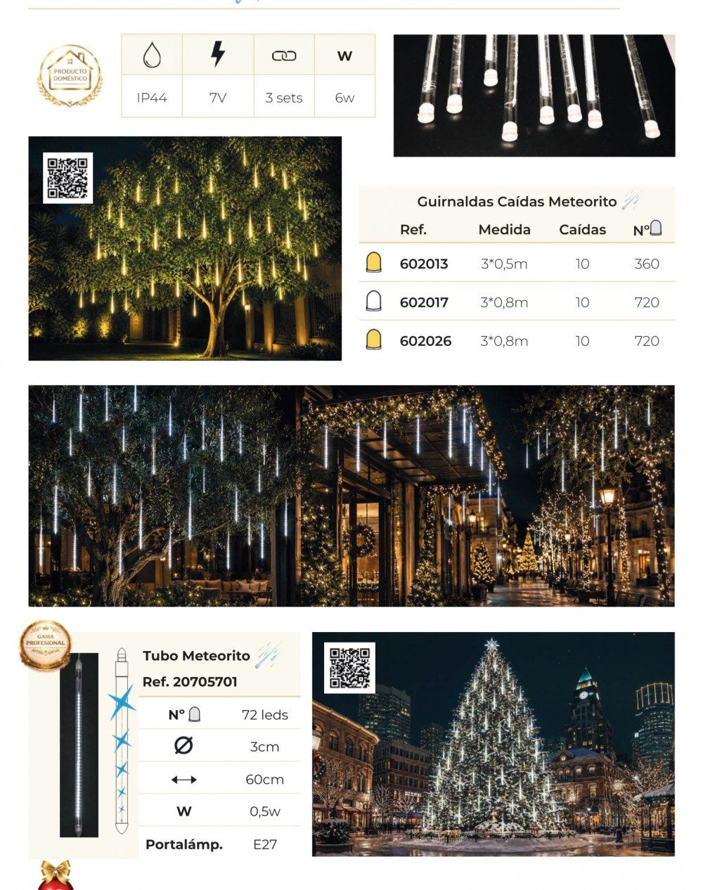 Guirnalda LED de caídas con efecto meteorito, 3 m