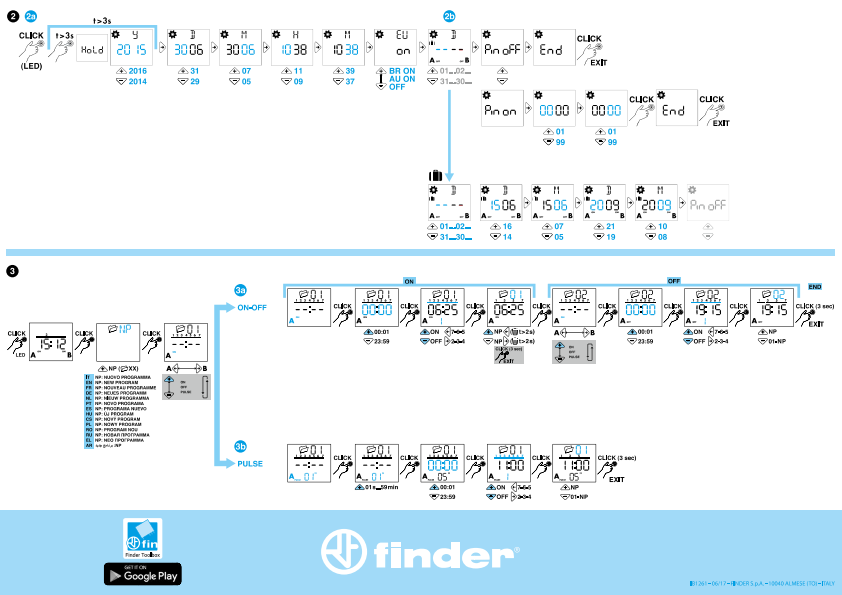 Interruptor horario Finder 12.22, 2 contactos conmutados 16 A, 230 V CA