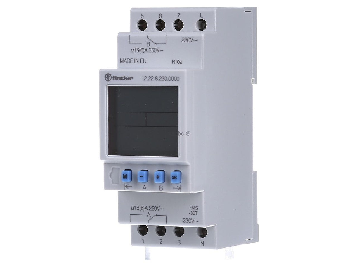Interruptor horario Finder 12.22, 2 contactos conmutados 16 A, 230 V CA
